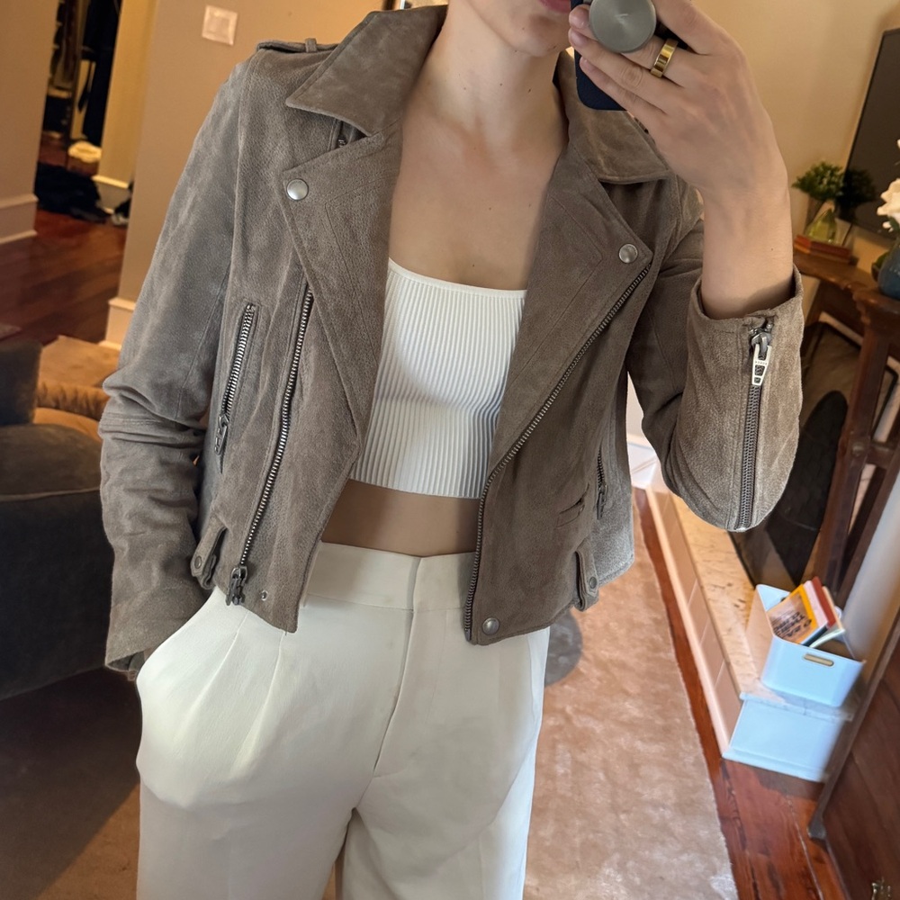 Blanknyc Suede Cropped Moto Jacket in French Taupe